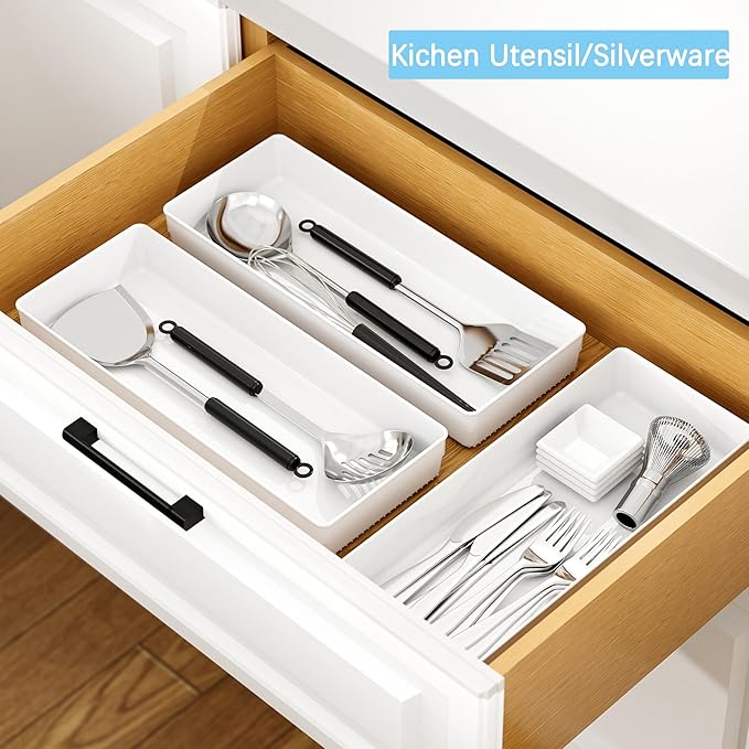 ihomecooker 3 Pack White Large Size Plastic Drawer Organizer Tray Cutlery - Image 3