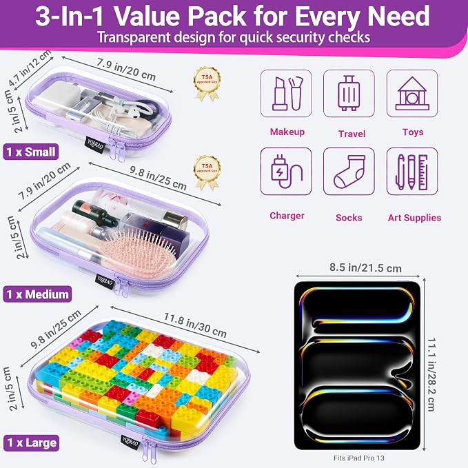 3 Pack Hard Sided Clear Zipper Case - Image 4