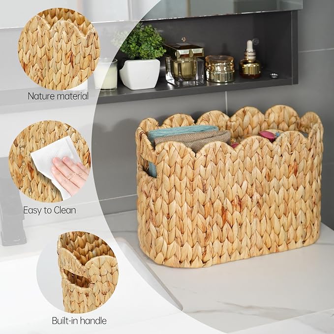 Toilet Paper Storage Basket, Scalloped Wicker Basket - Image 6