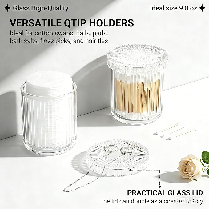 2 Pack Glass Qtip Holder Dispenser Set - Image 5