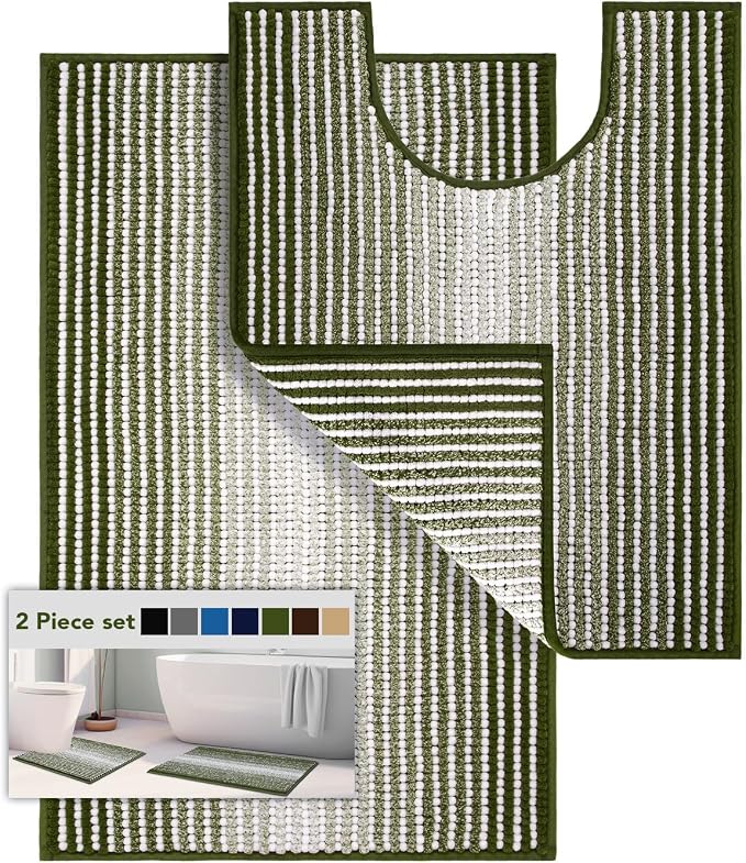 Bathroom Rugs Sets 2 Piece, Toilet Rugs U-Shaped, Contour Bath Mat Set by BSICPRO