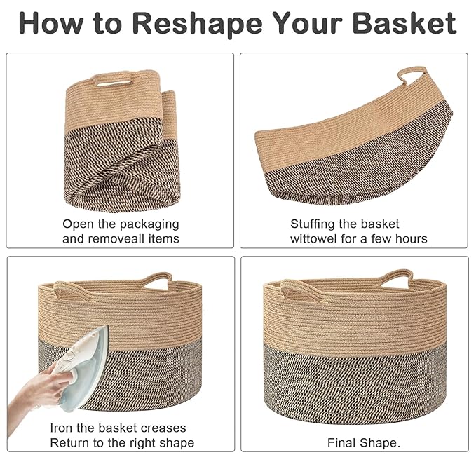 65L Large Blanket Basket, 19.7" L x 19.7" W x 13" H Rope Woven Baskets - Image 8