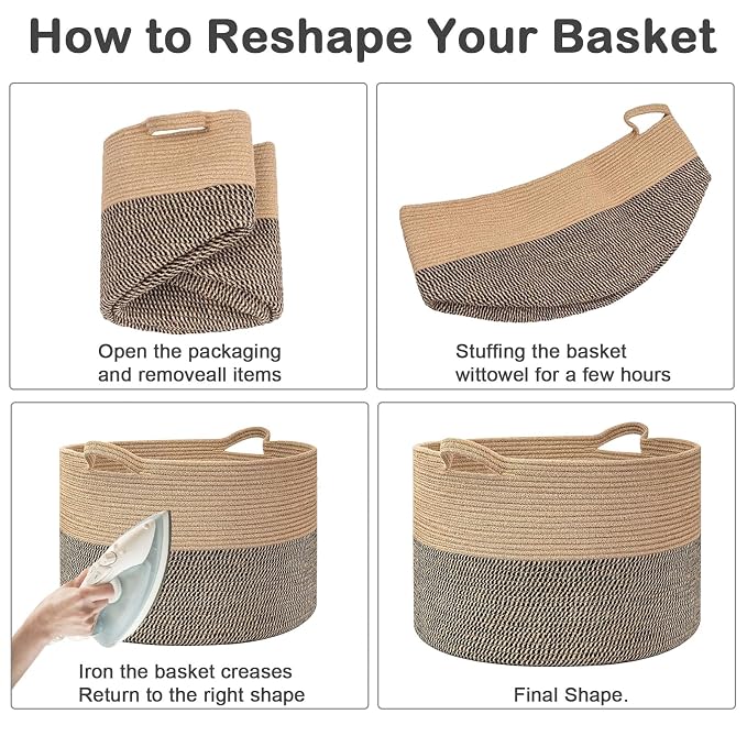 115L Large Blanket Basket, 23.6" L x 23.6" W x 15.7" H Rope Woven Baskets - Image 8