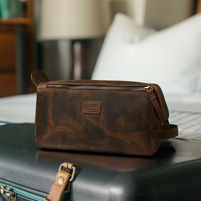 LEATHER VILLAGE Genuine Leather Travel Toiletry Bag - Image 9