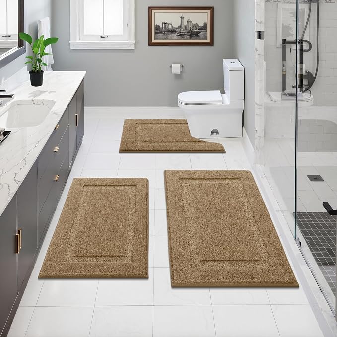 SHACOS Soft Fluffy Bathroom Rugs Set of 3 Pieces Bath Mats - Image 2