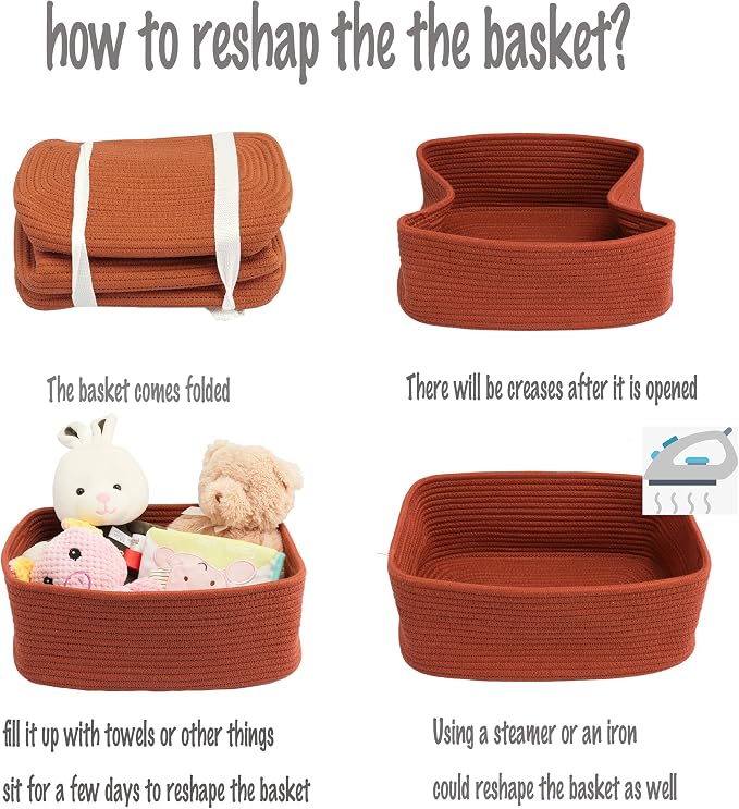 Small Woven Storage Baskets 12“X8”X5“ Decorative Rope Bins - Image 7