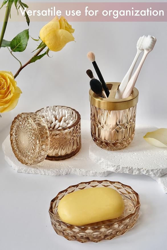 Brown Bathroom Accessories Set, Lotion Soap Dispenser, Toothbrush Holder Set - Image 3