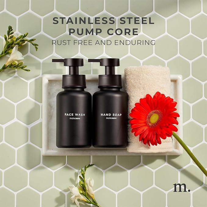 MaisoNovo Glass Foaming Soap Dispenser | Black Glass Black Pumps x 2 - Image 3