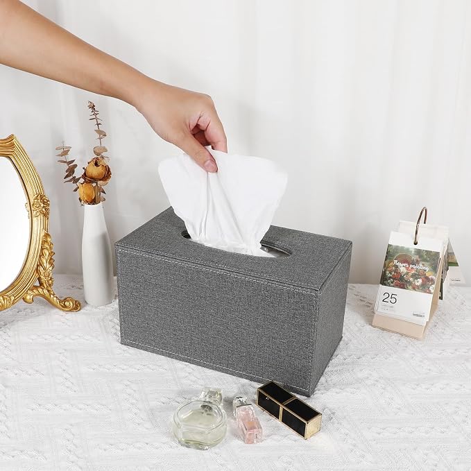 Sumnacon Tissue Box Cover Rectangular Tissue Box Holder Linen Tissue Box - Image 2
