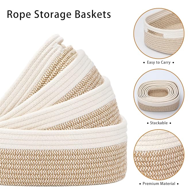 7 Piece Cotton Rope Woven Basket Set - Image 3