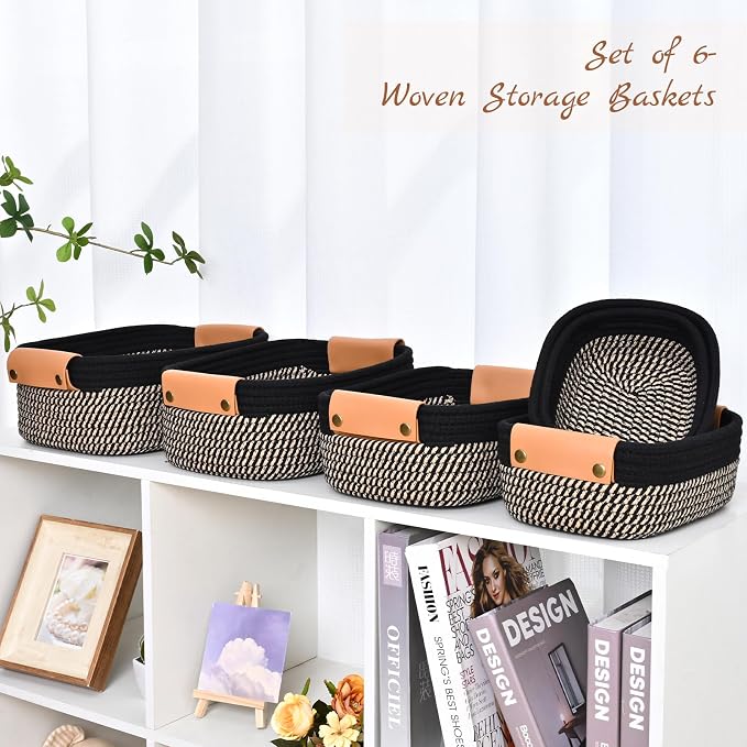 Storage Baskets for Organizing, Small Woven Basket Set of 6-4 Shelf Basket - Image 8
