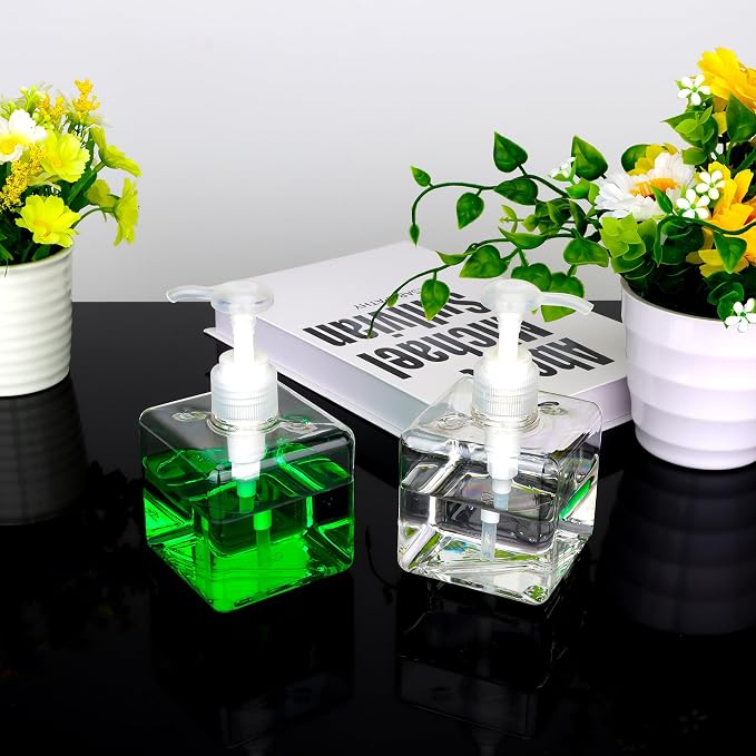 250ml Pump Bottle Dispenser Jansburg 2 Pack Refillable Square Plastic Lotion - Image 4