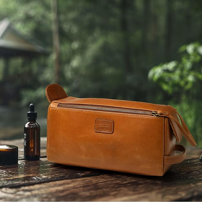 LEATHER VILLAGE Genuine Leather Travel Toiletry Bag - Image 7