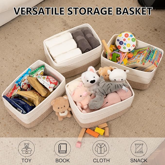 4 Pack Storage Baskets for Organizing, 15.75''x11.8''x7.87'', Decorative Cotton - Image 2