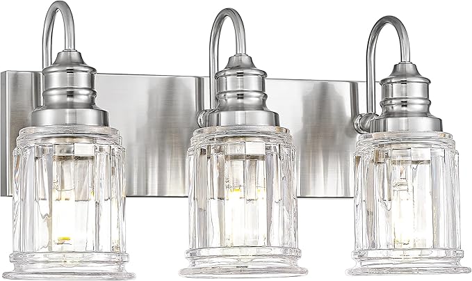 Bathroom Light Fixture, HWH 3-Light Vanity Light Brushed Nickel Modern Bathroom by HWHINVESTMENT