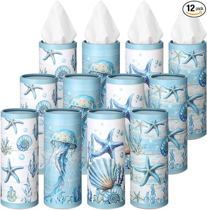 12 Pack Summer Ocean Car Tissue Cylinder Holder Bulk by Fourluoo