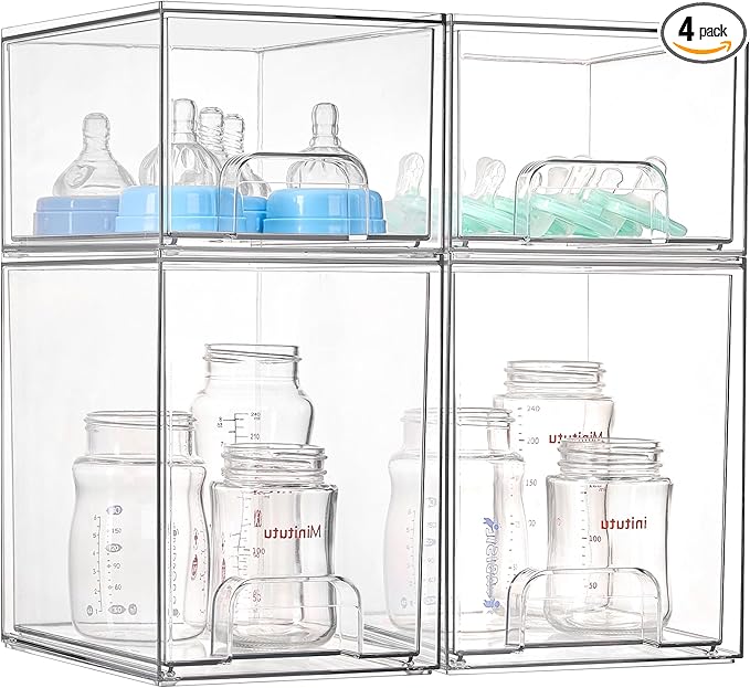 Vtopmart 4 Pack Clear Baby Bottle Organizer Set, Stackable Storage Drawers Ideal by Vtopmart