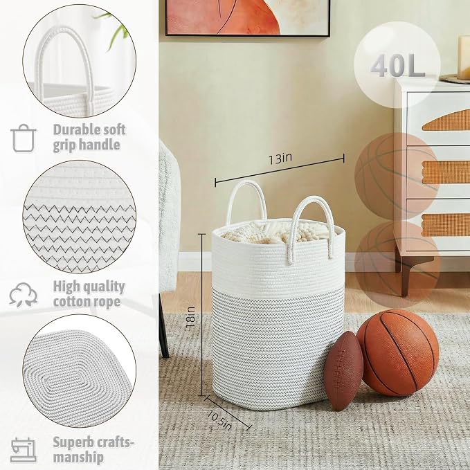 Laundry Basket, Woven Cotton Rope Laundry Hamper, Versatile Storage - Image 2