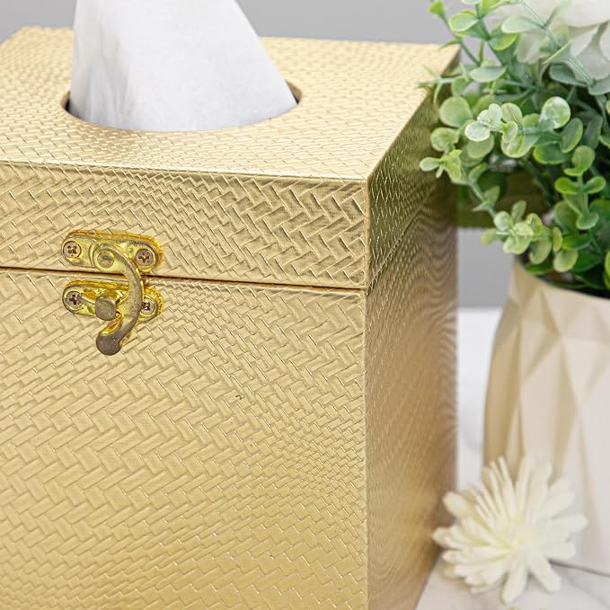 Gold Tissue Box Cover, Elegant Square Tissue Box Holder - Image 2