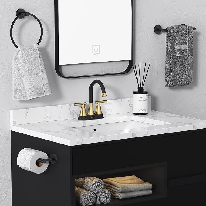 Bathroom Faucets for Sink 3 Hole, Hurran 4 inch Black and Gold Bathroom Sink - Image 7