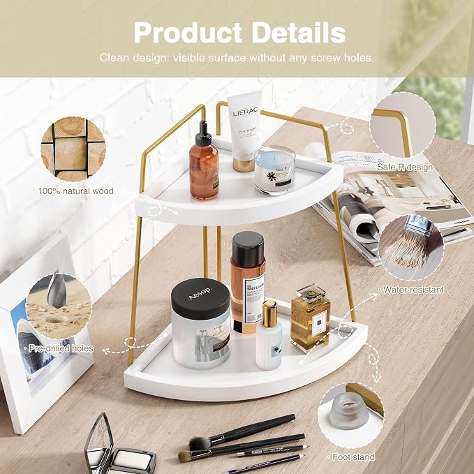 Forbena Corner Bathroom Counter Organizer, 2 Tier Bathroom Organizer Countertop - Image 7