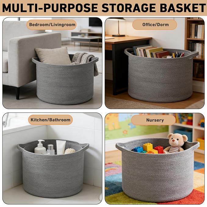 115L Large Blanket Basket, 23.6" L x 23.6" W x 15.7" H Rope Woven Baskets - Image 5