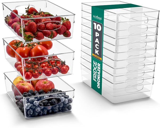 Sorbus 10-Pack XL Clear Plastic Organizing Bins – Clear Bins by Sorbus