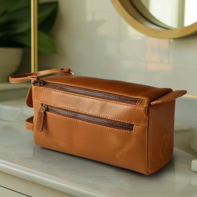 LEATHER VILLAGE Genuine Leather Travel Toiletry Bag - Image 8