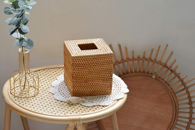 Rattan Tissue Box Cover Natural Woven Facial Napkin Holder Square - Image 6