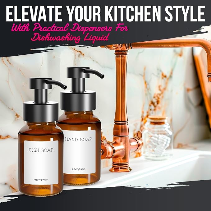 2Pcs Amber Glass Foaming Soap Dispenser - Image 8