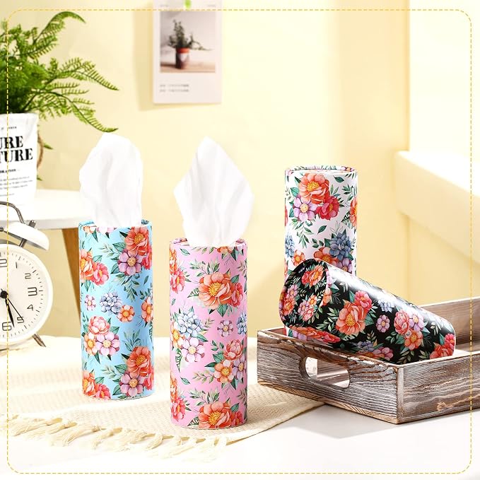 Tanlade 4 Pack Car Tissue Holder Tissues Cylinder Facial Tissue Floral Cylinder - Image 7