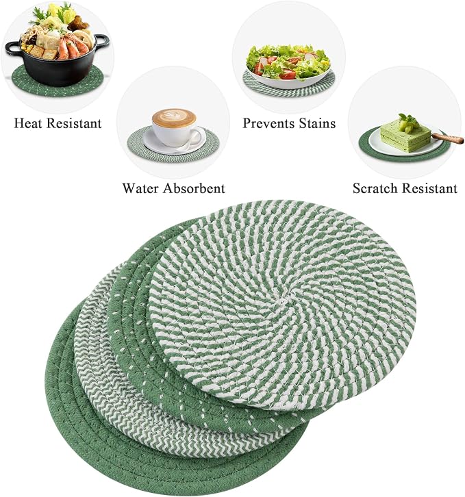 SHACOS 8 Inches Trivets for Hot Dishes, 4 Pieces Cotton Trivets Mats for Kitchen - Image 6