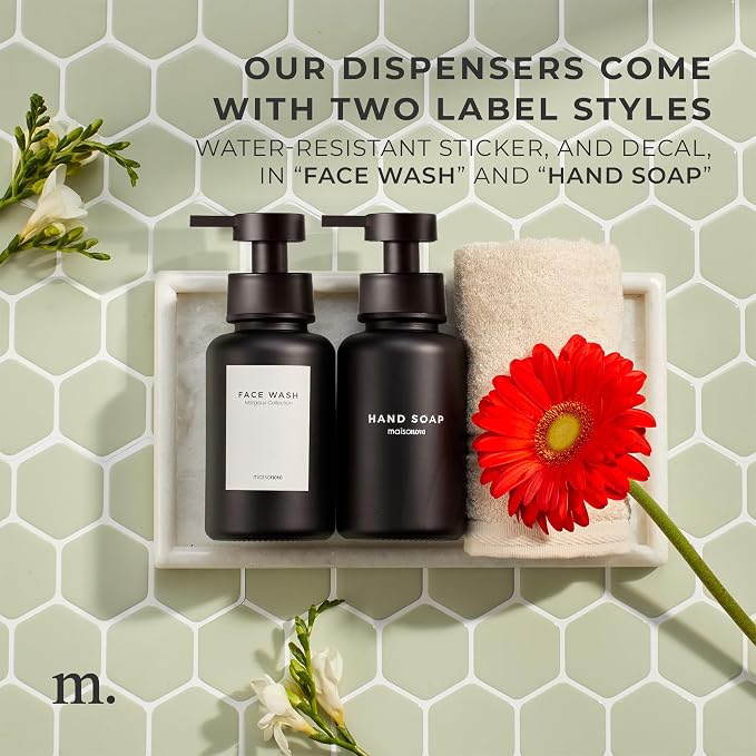 MaisoNovo Glass Foaming Hand Soap Dispenser 14 Oz | Black Foaming Soap - Image 3