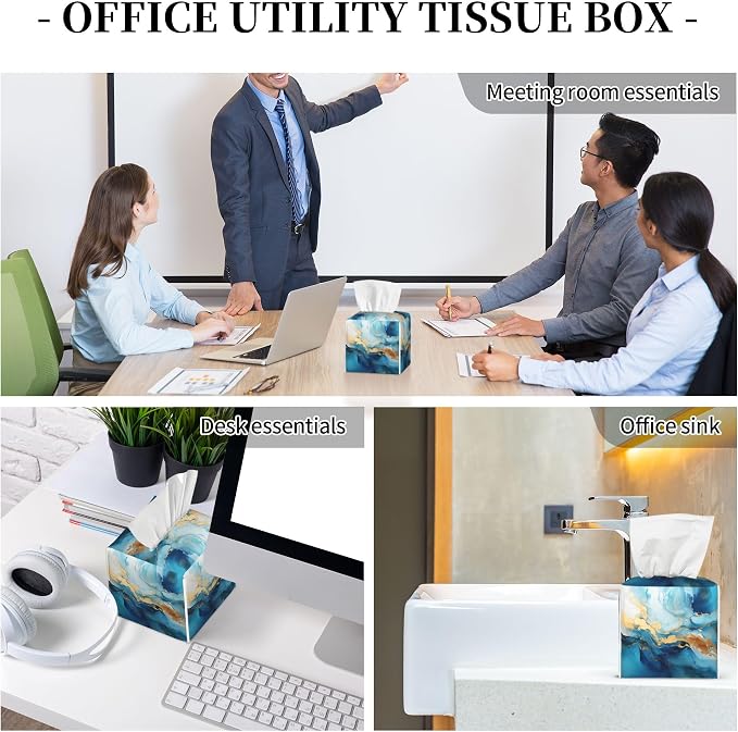 Blue Gold Marble Tissue Box Cover Square, Abstract Liquid Marble Texture Tissue - Image 8