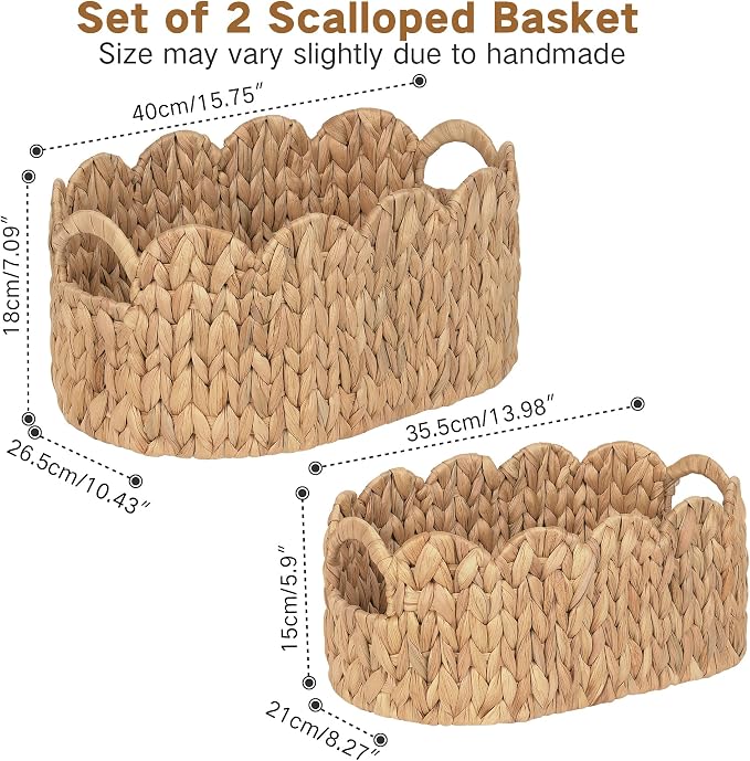 Scalloped Wicker Basket, Water Hyacinth Storage Oval Cute Baby Baskets - Image 4