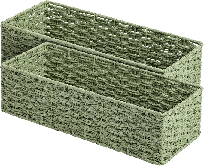 StorageWorks Sage Green Paper Rope Bathroom Basket Organizer and Storage by StorageWorks