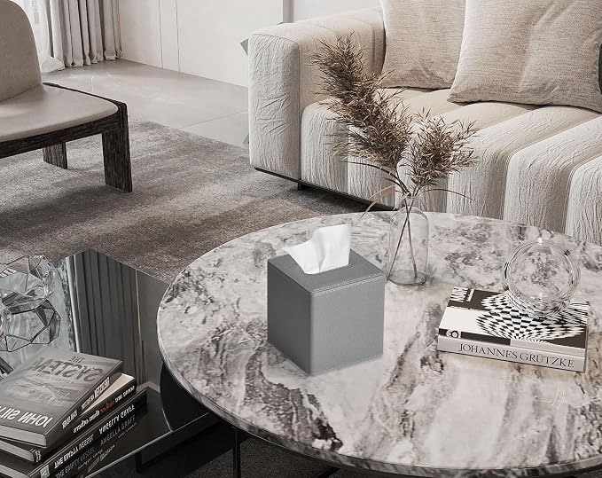 Tissue Box Cover Square PU Leather Facial Tissue Box Holder - Image 2