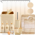 32PCS Bathroom Sets with Shower Curtain and Rugs Beige Bathroom Accessories Set by BetterbathroomwithXLHOME