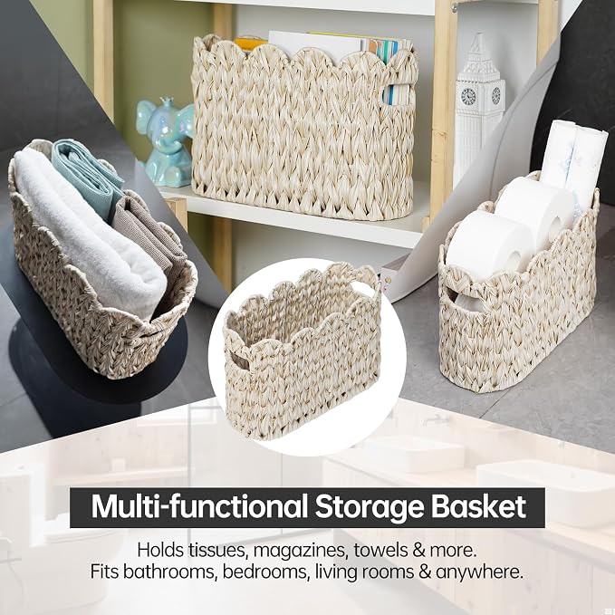 Toilet Paper Storage Basket, Boho Decorative Scalloped Baskets, Coastal - Image 7