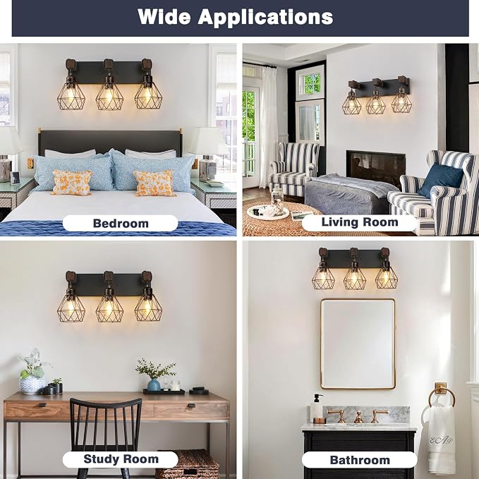 Farmhouse Bathroom Vanity Light Fixtures, 3-Light Black Gold Bathroom Light - Image 7