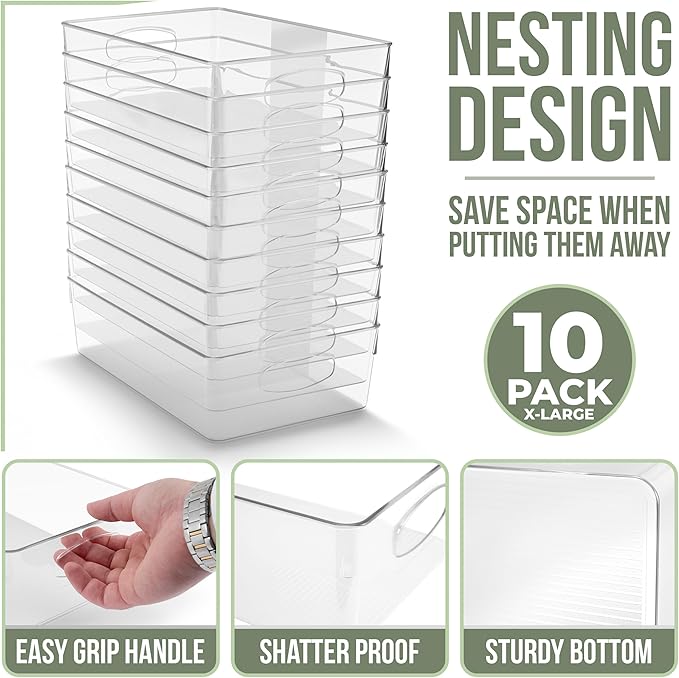 Sorbus 10-Pack XL Clear Plastic Organizing Bins – Clear Bins - Image 2