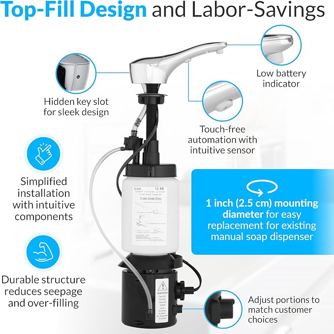 Bobrick B-8281 Automatic Foam Soap Dispenser, Top-FillTouch-Free Soap Spout - Image 5