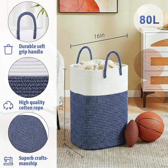 Laundry Basket, Woven Cotton Rope Laundry Hamper, Versatile Storage - Image 2
