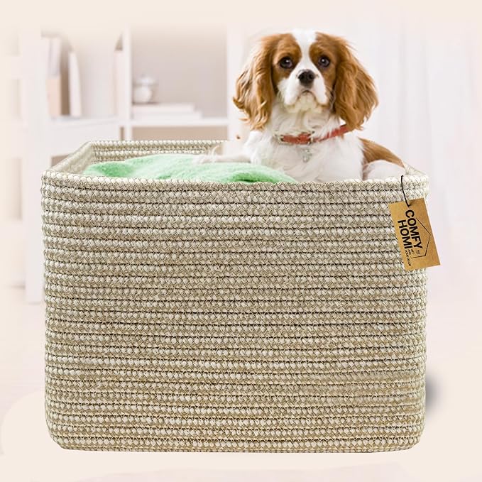 COMFY-HOMI Square Woven Cotton Rope Basket - Image 3