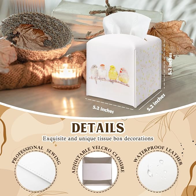 Cute Birds & Flowers Design Spring Tissue Box Cover - Image 2