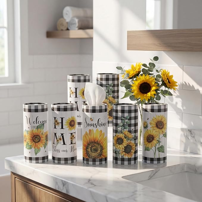 12 Pack Sunflower Tissue Boxes for Car Cylinder Bulk Black White Plaid Flower - Image 7