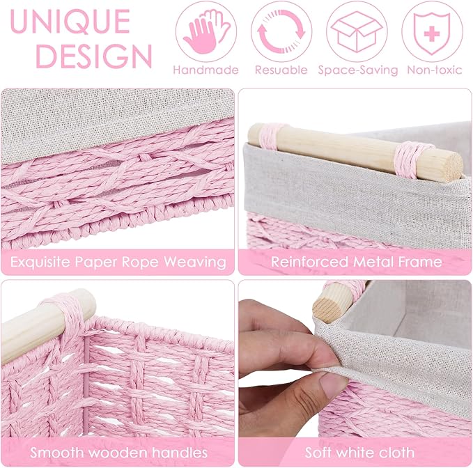 Wicker Storage Basket with Wooden Handle – Paper Rope Decorative Toilet Paper - Image 3