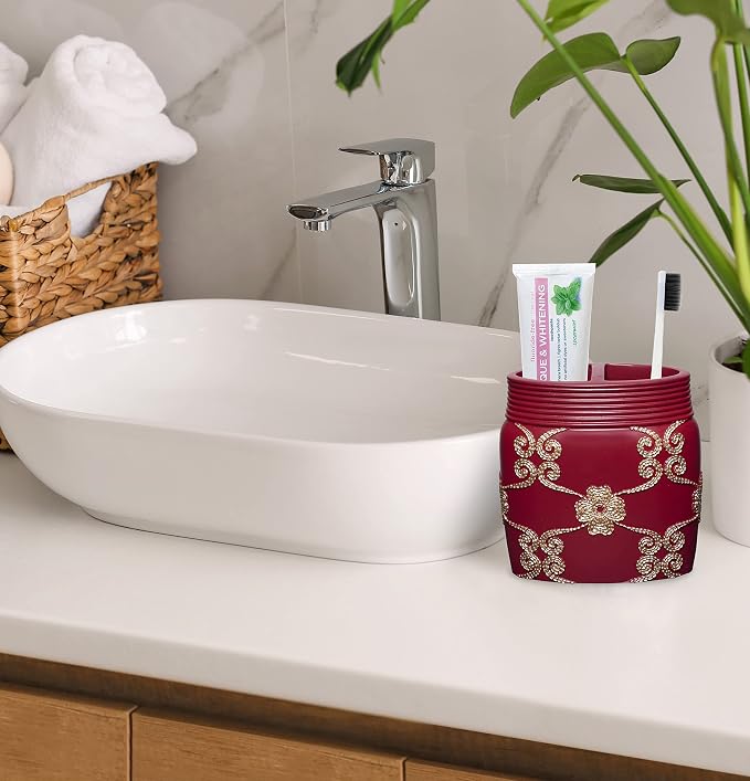 Zahari Home 4pc Elegant Rose Burgundy Bathroom Set Classic Bathroom Lotion - Image 4