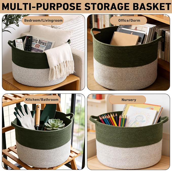 65L Large Blanket Basket, 19.7" L x 19.7" W x 13" H Rope Woven Baskets - Image 5