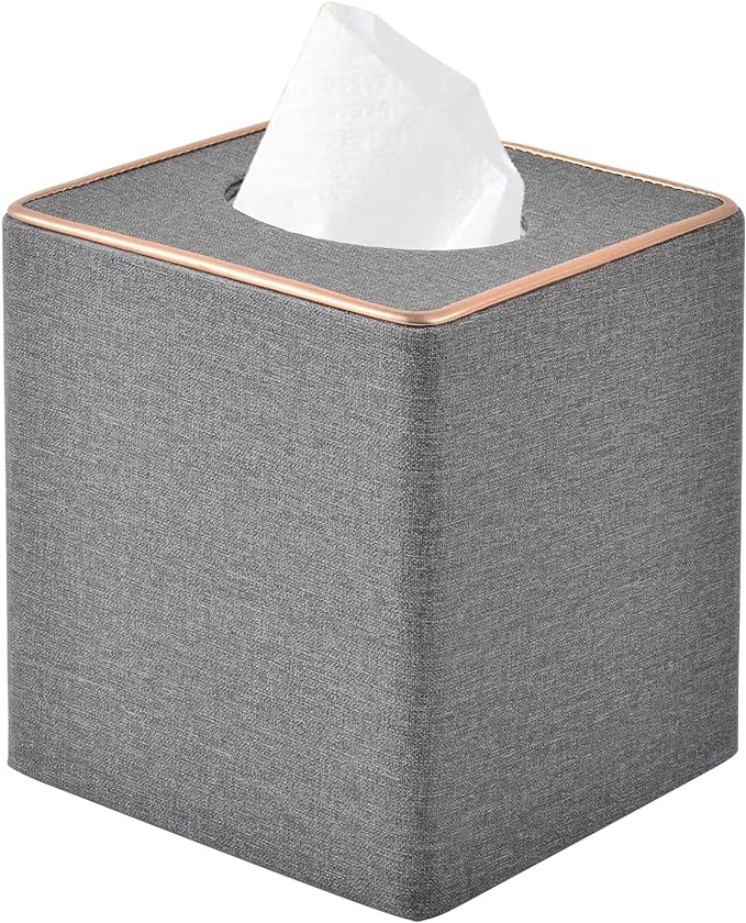 Linen Square Tissue Box Holder Cube Tissue Box Cover－Rosegold Leather Recorate by RHCSZ